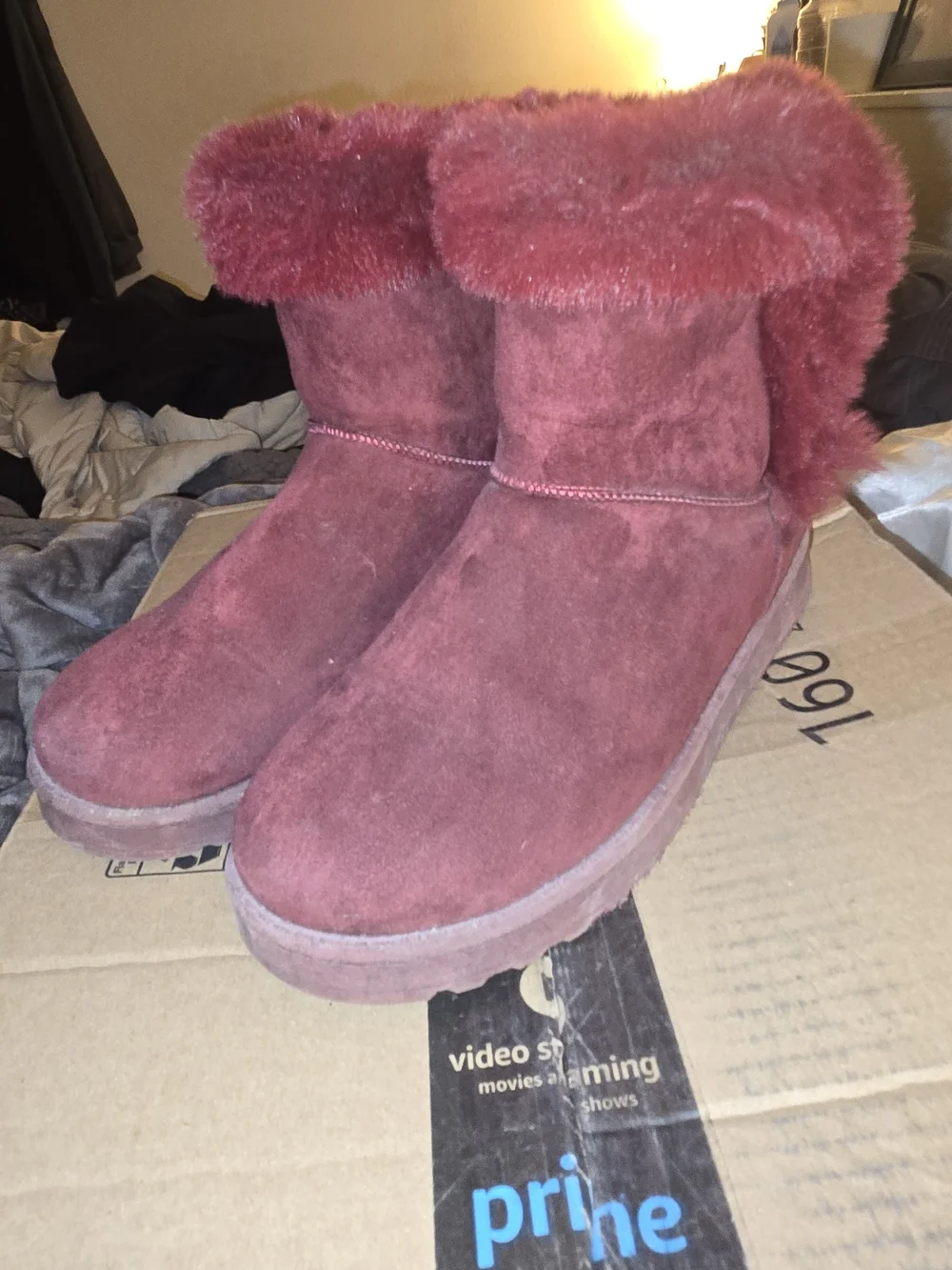 Kohl's Women's Burgundy Faux Suede Plush Cuff Winter Boots